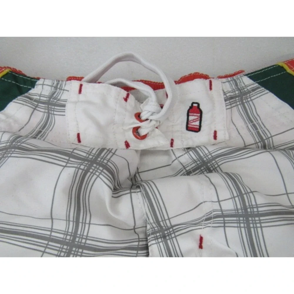 Red Stripe Board Swim Shorts Mens Size M 32-3436 White Orange Trunks Plaid